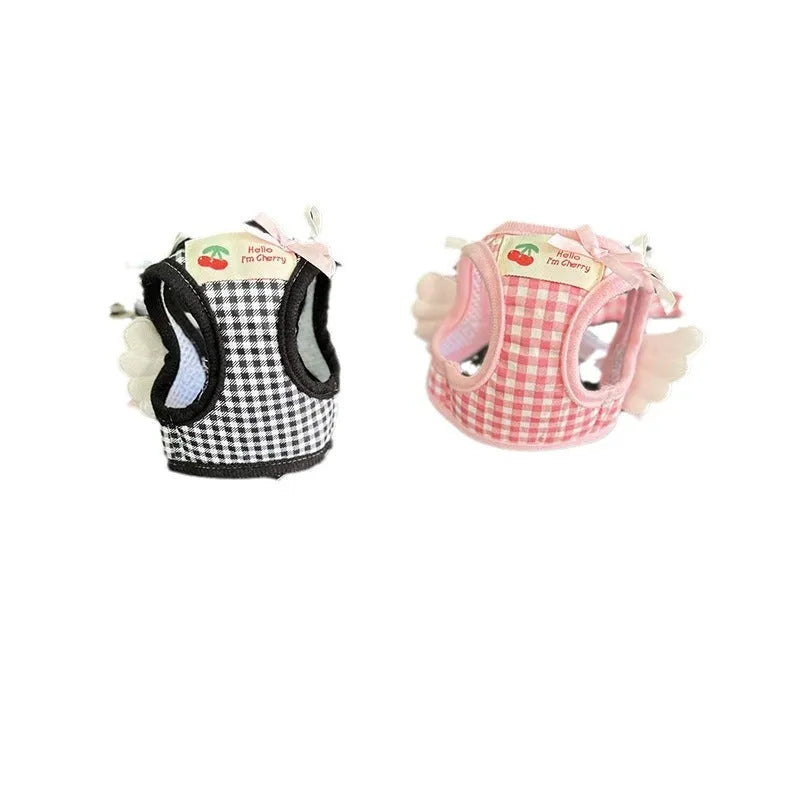 Cotton chest and back dog harness with hand holding rope for small dogs in pink or black