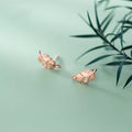 Fashion willow leaf stud earrings for women mori style micro-inlaid leaves copper rose gold and white gold colours