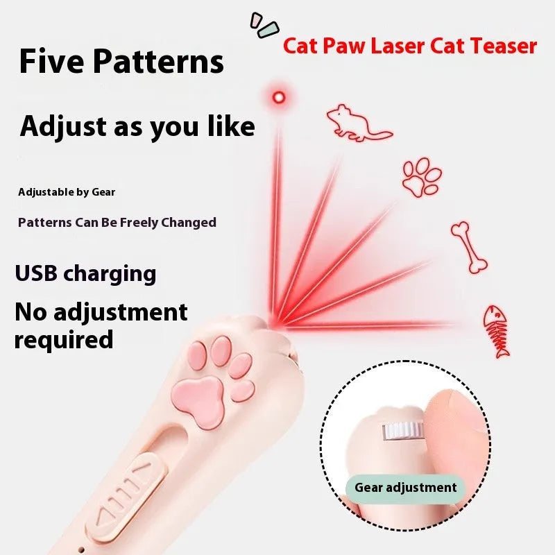 Plastic cat teasing wand with pen light attachment in cream white colour