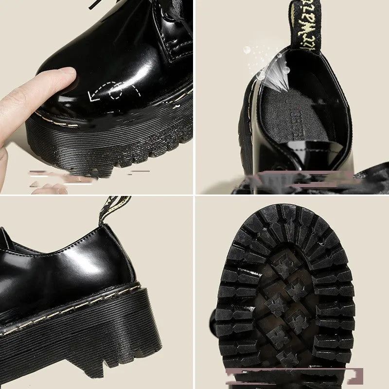 Women's white lace-up leather shoes with thick soles and black cross straps on the ankle.