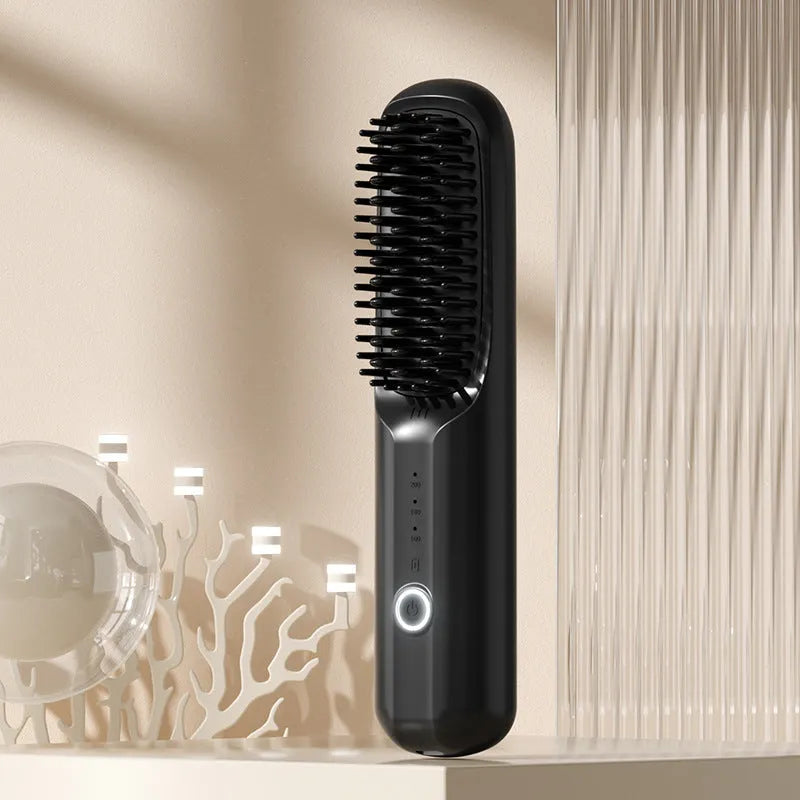 Anion wireless straight comb in beige, a cordless hair styling tool with Type-C charging port.
