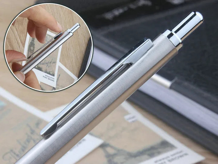 Metal automatic mechanical pencil with push-button mechanism, compatible with 0.5mm to 2.0mm lead sizes