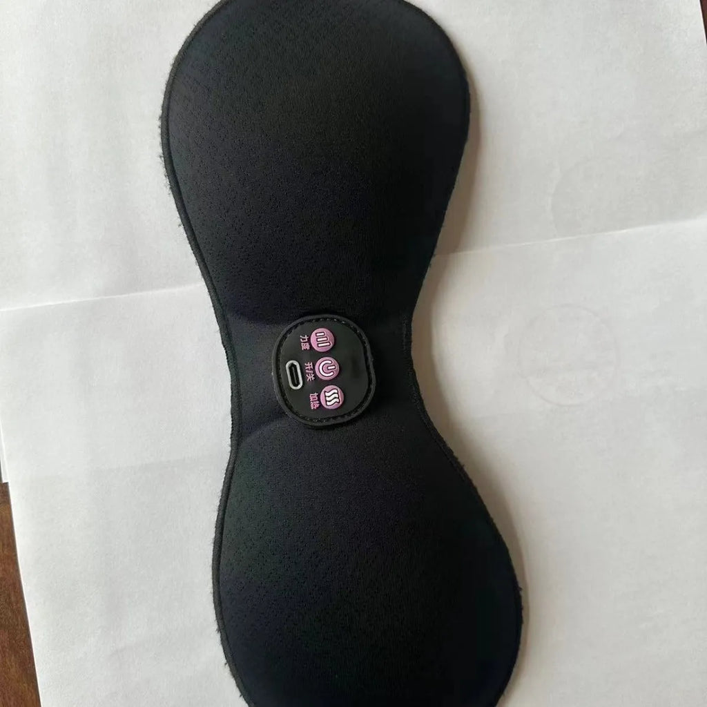 Black electric massage bra inner cushion with adhesive chest stickers and 3-key English controller