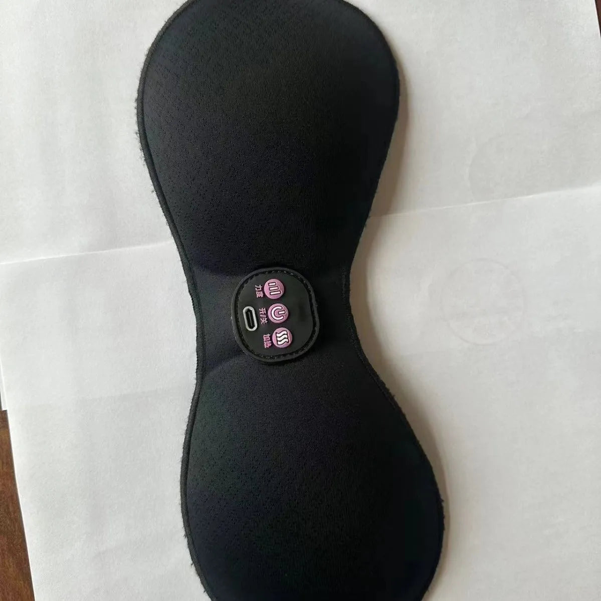 Black electric massage bra inner cushion with adhesive chest stickers and 3-key English controller