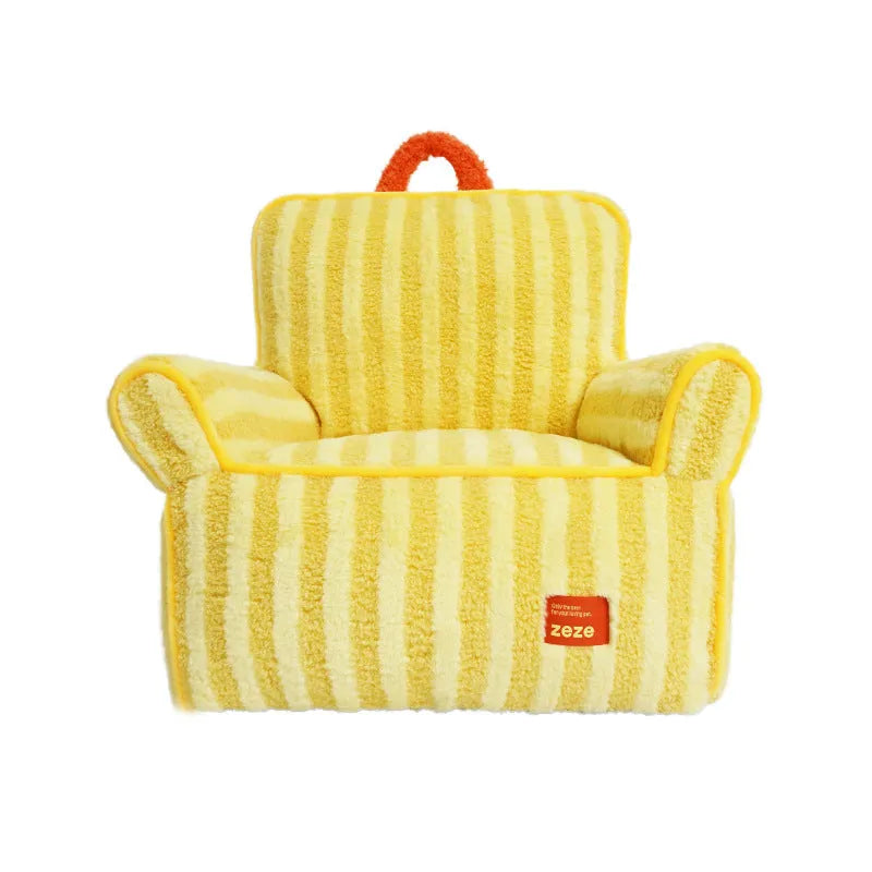 Striped plush pet bed for dogs in yellow, orange, and purple colour options