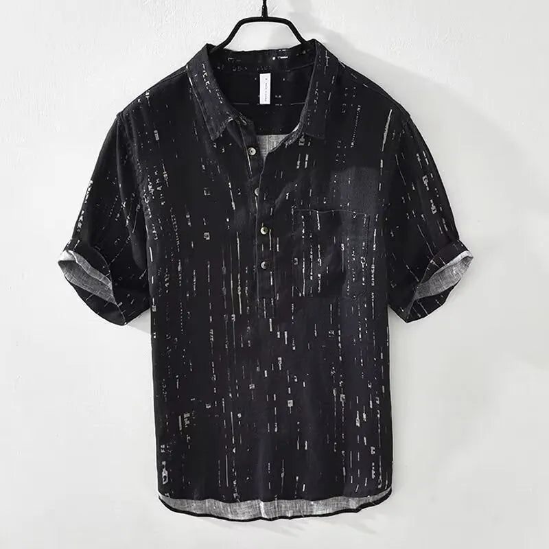 Men's loose fit short sleeve polo shirt with lapel collar in white and black colours