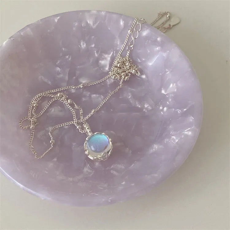 Geometric stone pendant on silver curb chain necklace, adjustable 41-50cm length