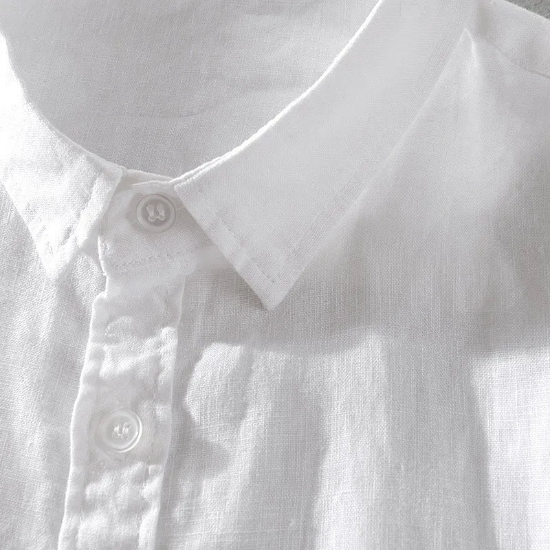 Men's short sleeve solid colour loose fit cotton-linen casual shirt