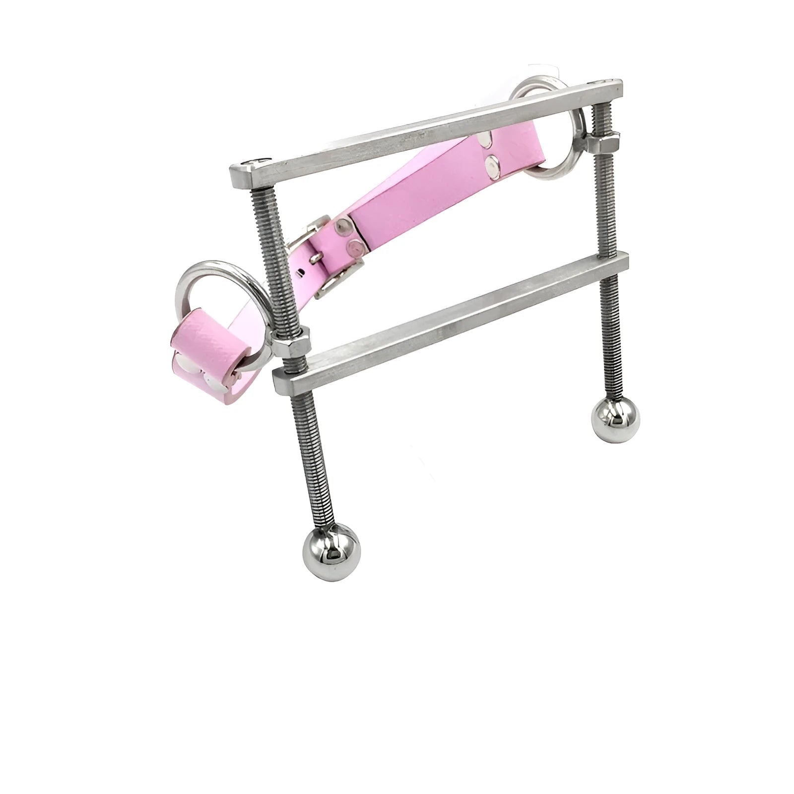Stainless steel BDSM gag in black with metal ring and buckle straps