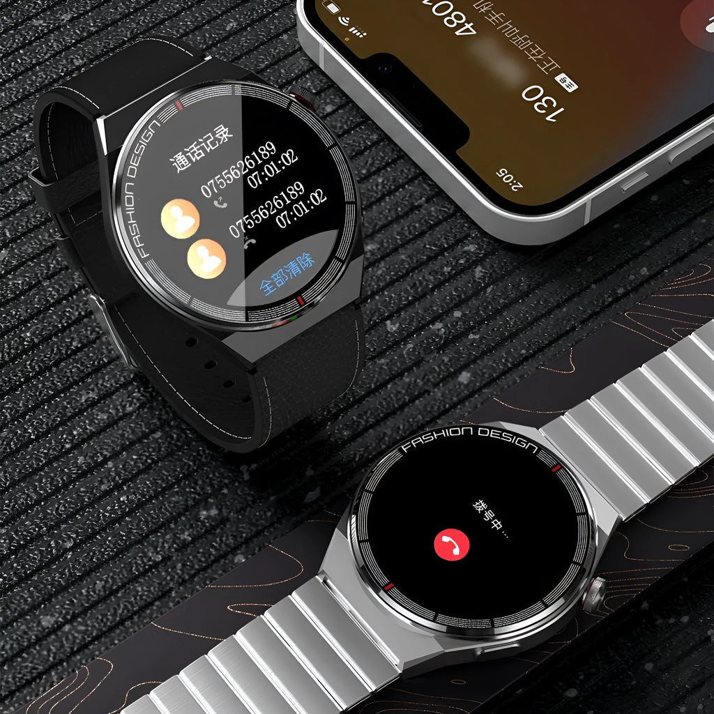 Black smartwatch with a silicone strap showing a heart rate reading on its 1.28-inch screen.