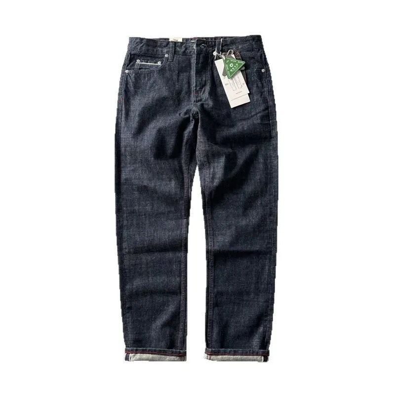 Men's straight leg denim jeans in primary colour blue with mid waist and traditional American retro styling