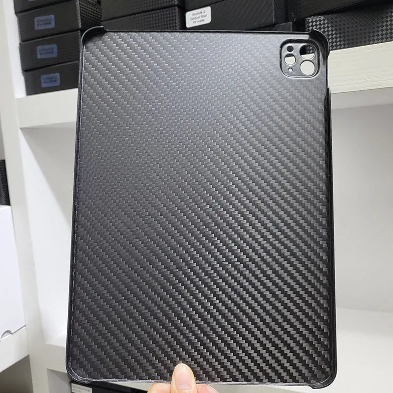 Real carbon fibre hard case for Apple iPad Pro 11 with an embossed plaid design.