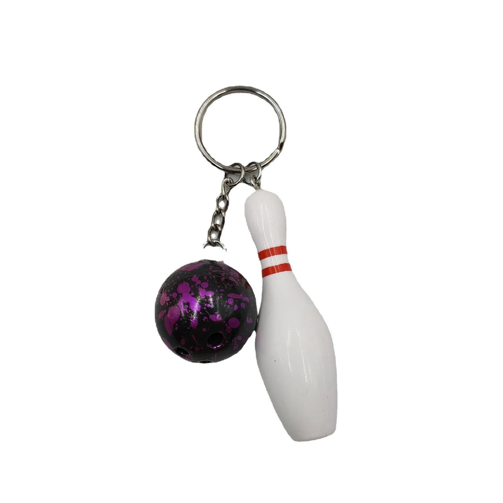Mini simulation sports bowling keychain pendant in blue PVC metal
