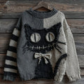 Women's digital print pullover sweater with 3D stereo pattern, round neck, long sleeves, loose fit in polyester knit