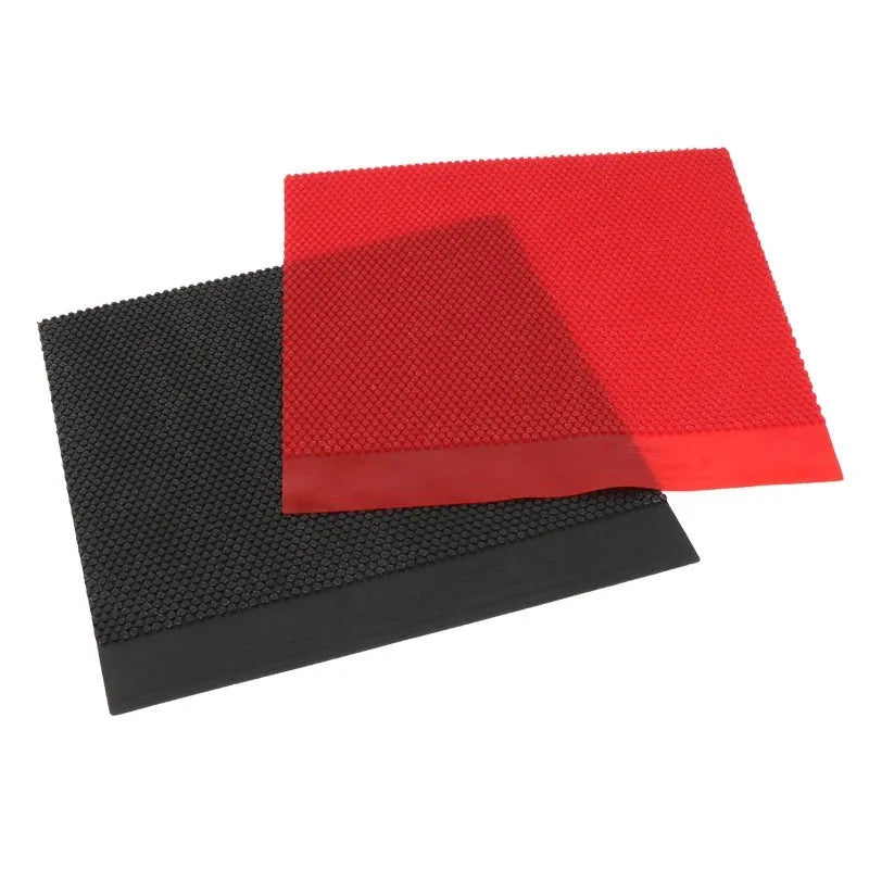 Single sheet of black table tennis rubber with small particle textured surface