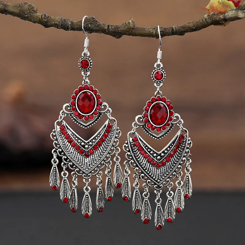 Smart water drop purple retro fringe earrings with ethnic detailing and drop shape