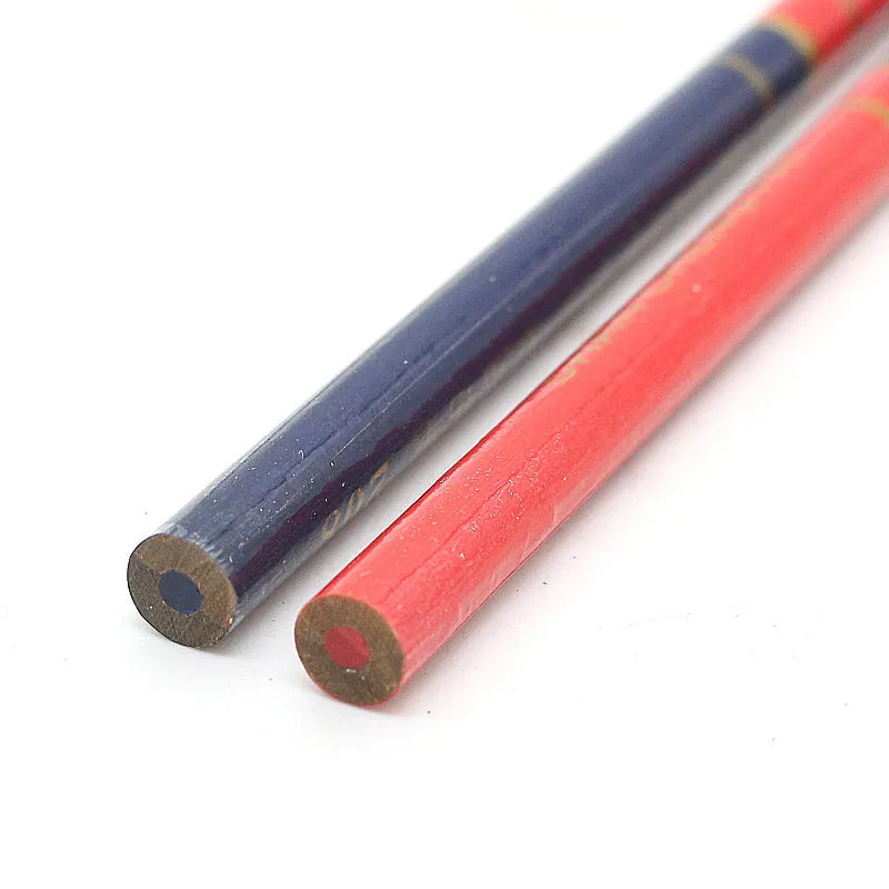 Red and blue two-colour round carpenter's pencil with wooden body, 10 pieces pack