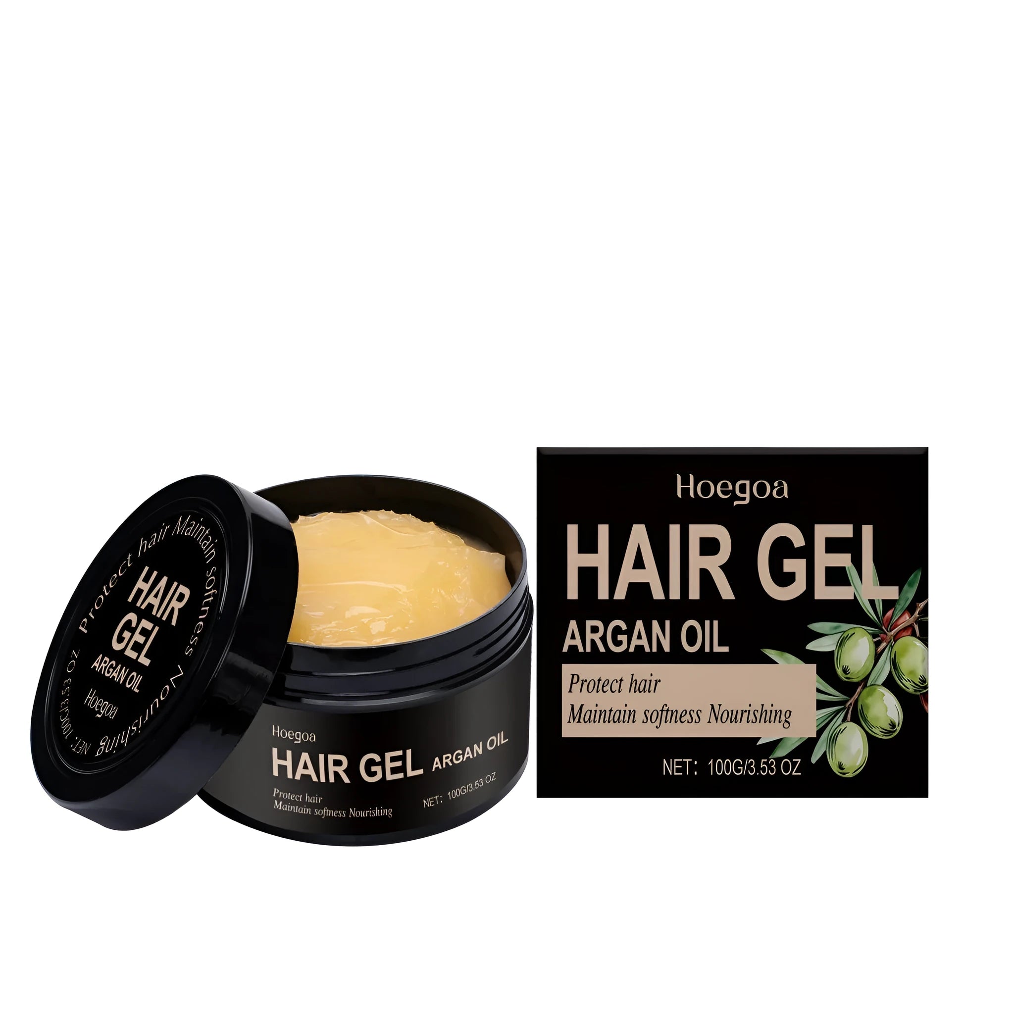 100ml tube of Moroccan nut oil hair styling gel with hyaluronic acid and vitamin E