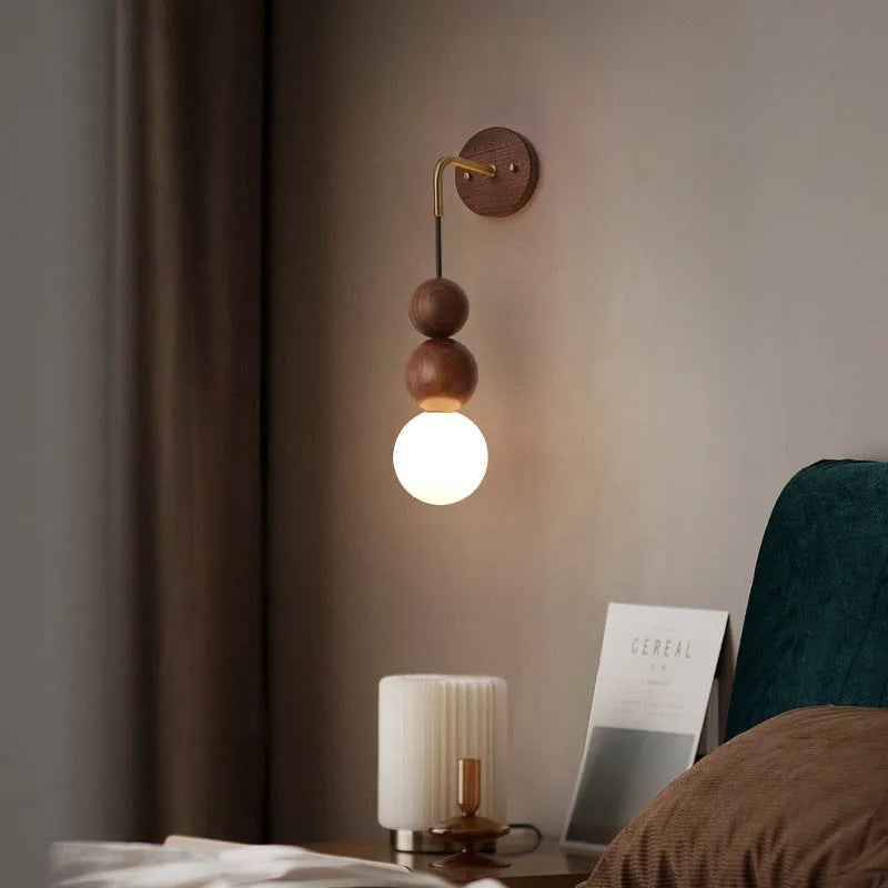 Wood and copper wall lamp with tricolour light and lollipop suspension wire model, 10cm diameter 50cm height, 220V.