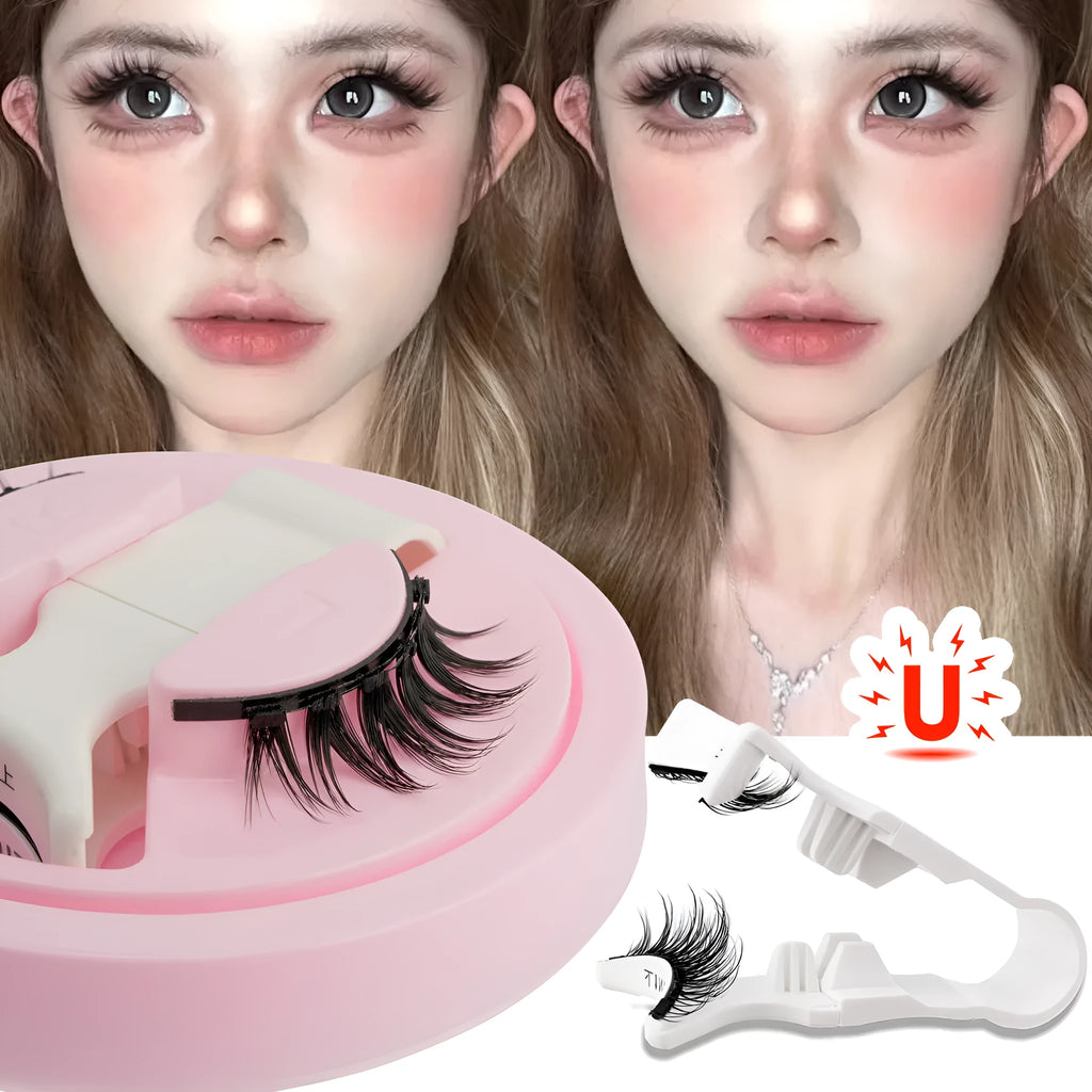 Set of reusable waterproof false eyelashes in five styles on a clear tray