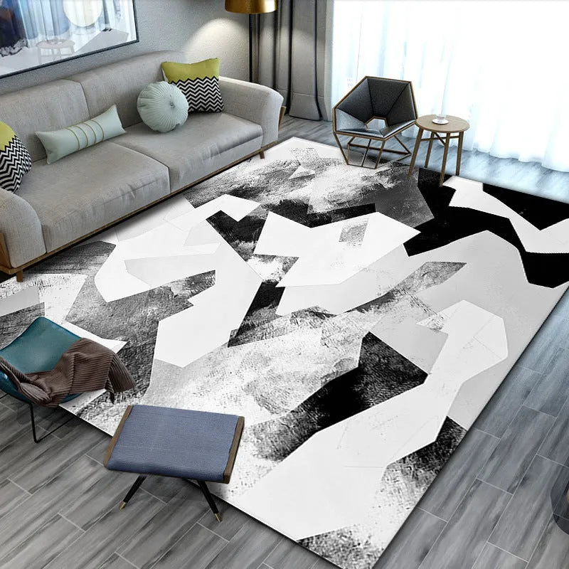Modern minimalist geometric abstract machine woven crystal velvet polyester fibre rectangle carpet in multiple colours and sizes