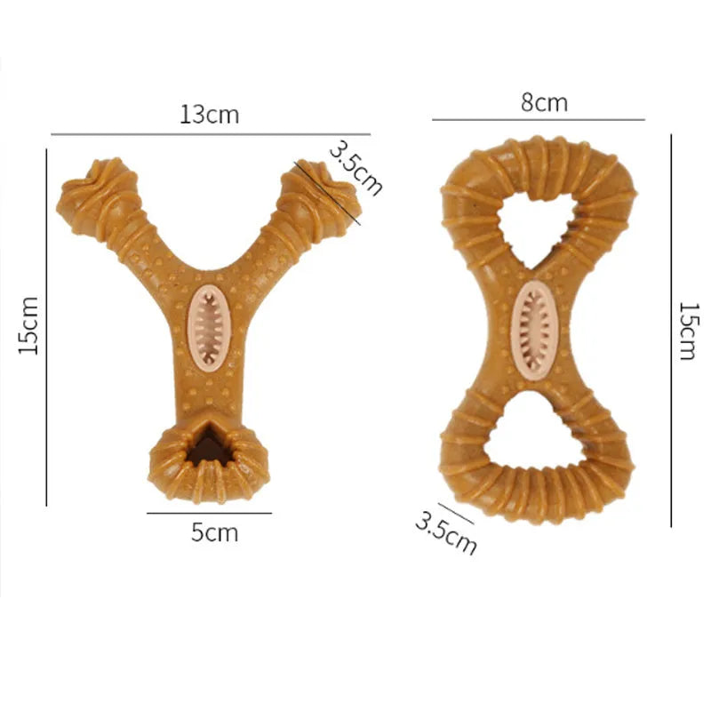 Durable rubber dog chew toy bone for teeth cleaning in 8-shape and Y-shape designs