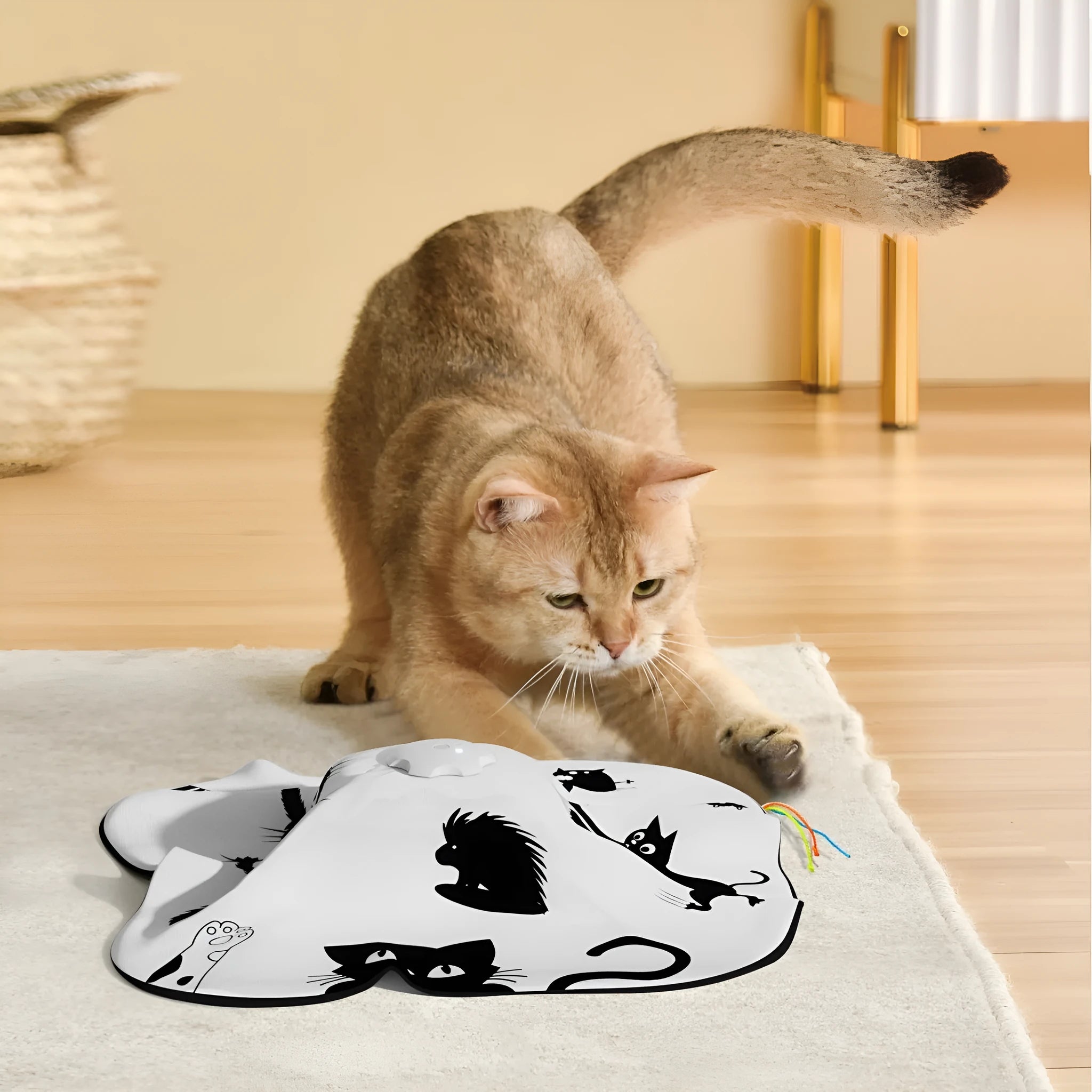 Plastic cat interactive toy with self-hi relief teaser mechanism in picture colour