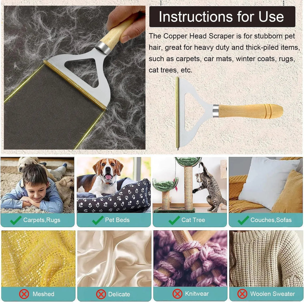 Three pet hair remover tools: metal lint brush, silicone brush, and round scraper for clothes sofa car cleaning