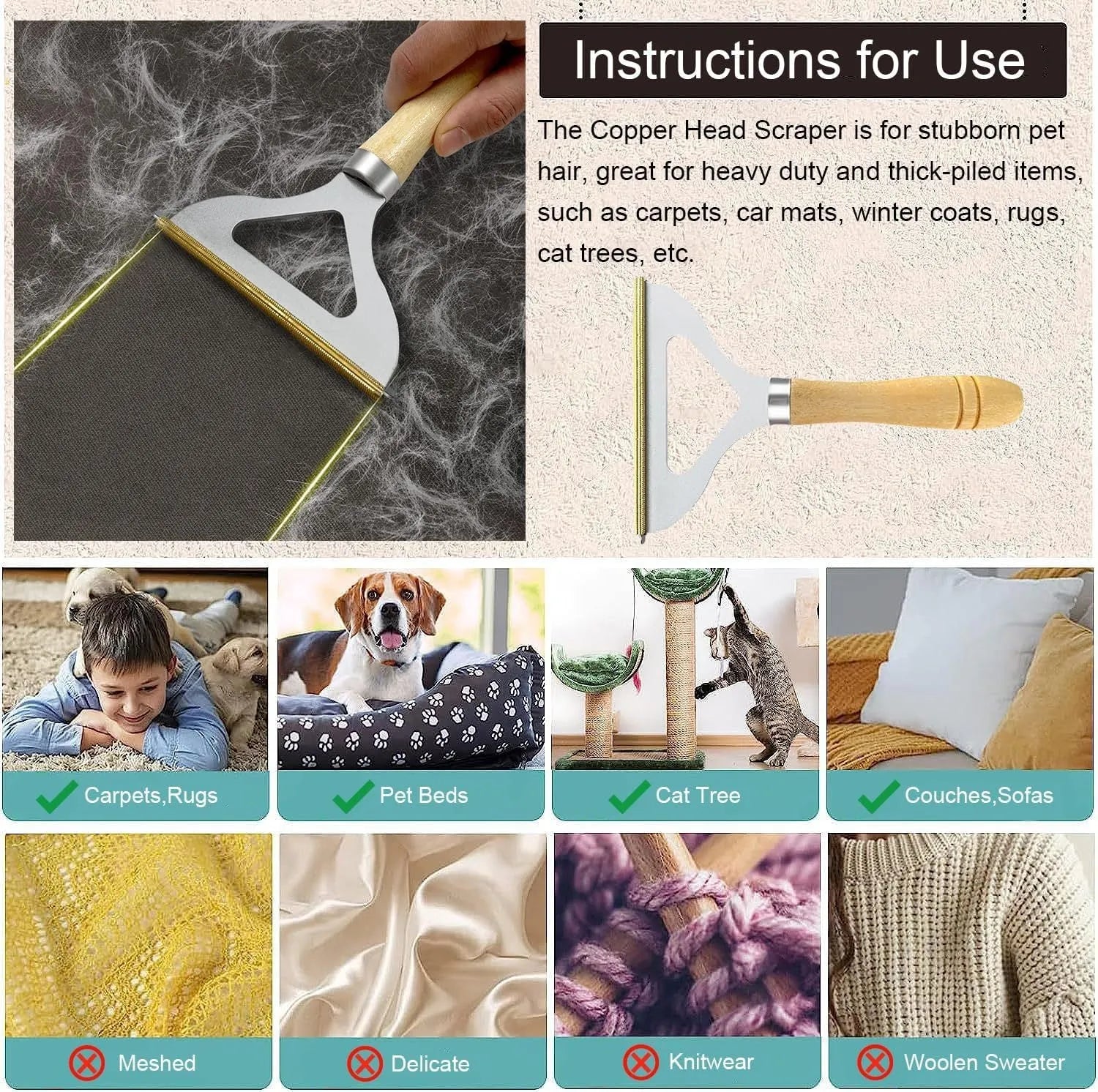 Three pet hair remover tools: metal lint brush, silicone brush, and round scraper for clothes sofa car cleaning