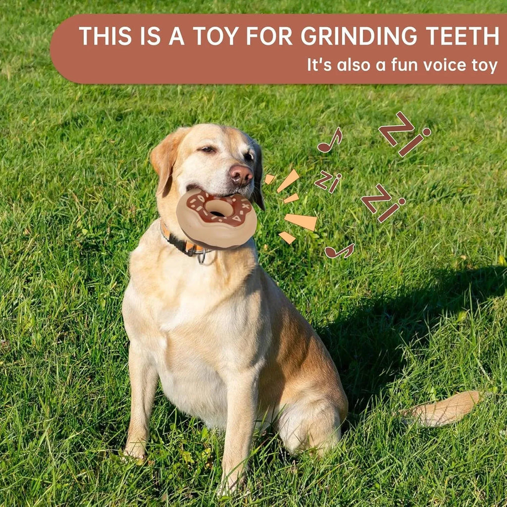 Donut-shaped dog chew toy in Coffee colour with embossed surface on a plain background