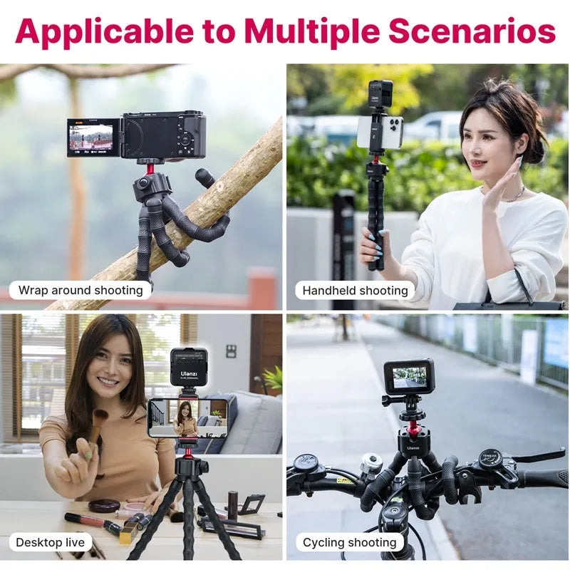 Silver aluminium photography tripod with adjustable height for video vlogging and live streaming