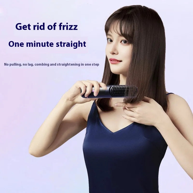 Portable charging negative ion straight hair comb in blue, grey, or white.