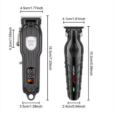 Professional hair clipper set with LCD display and adjustable cutting length in black