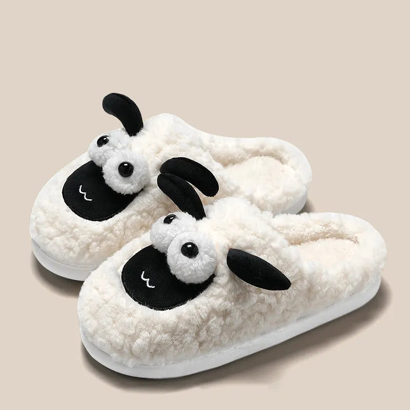 Brown lamb thermal cotton slip-on slippers with suede upper and PVC sole