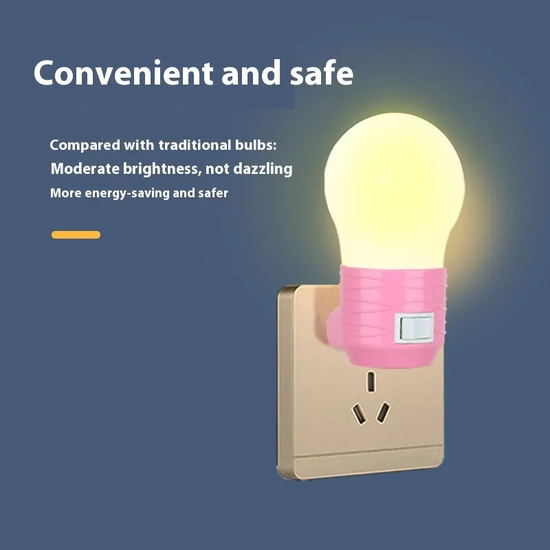 White plastic plug-in bedside baby night feeding lamp with modern round design