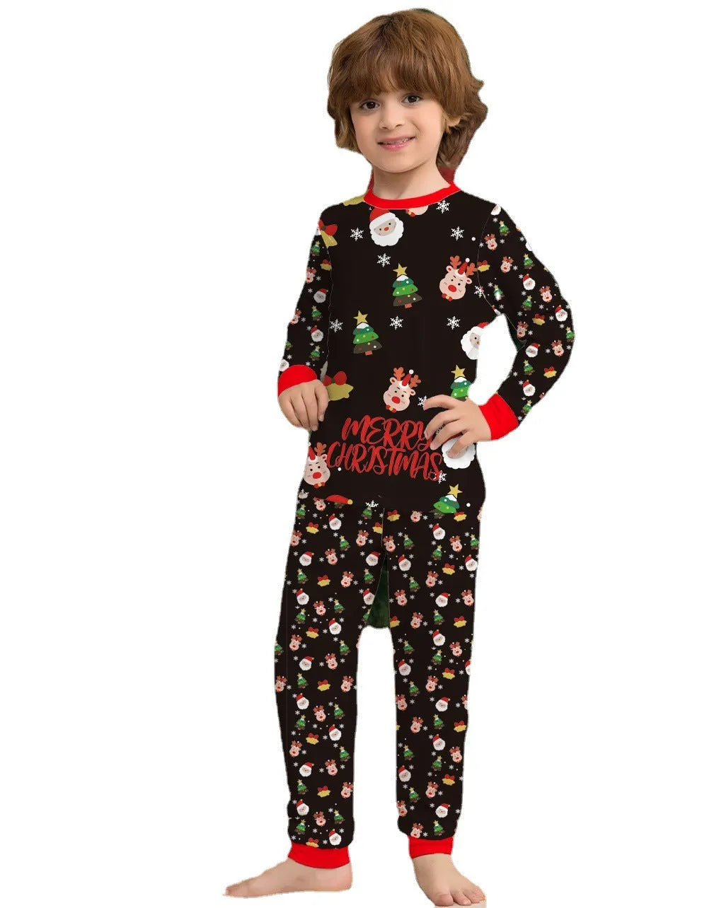 Family Christmas matching pyjamas set in cotton with plaid and cartoon designs for adults, children, babies and dogs