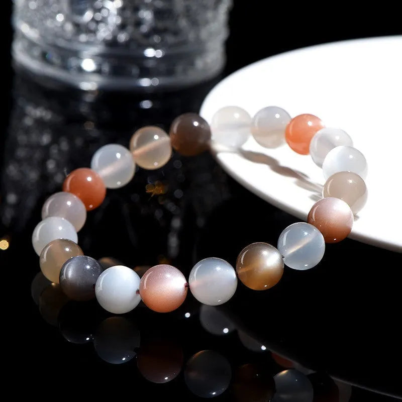 Natural moonstone colourful moonlight bracelet with 8mm single circle beads
