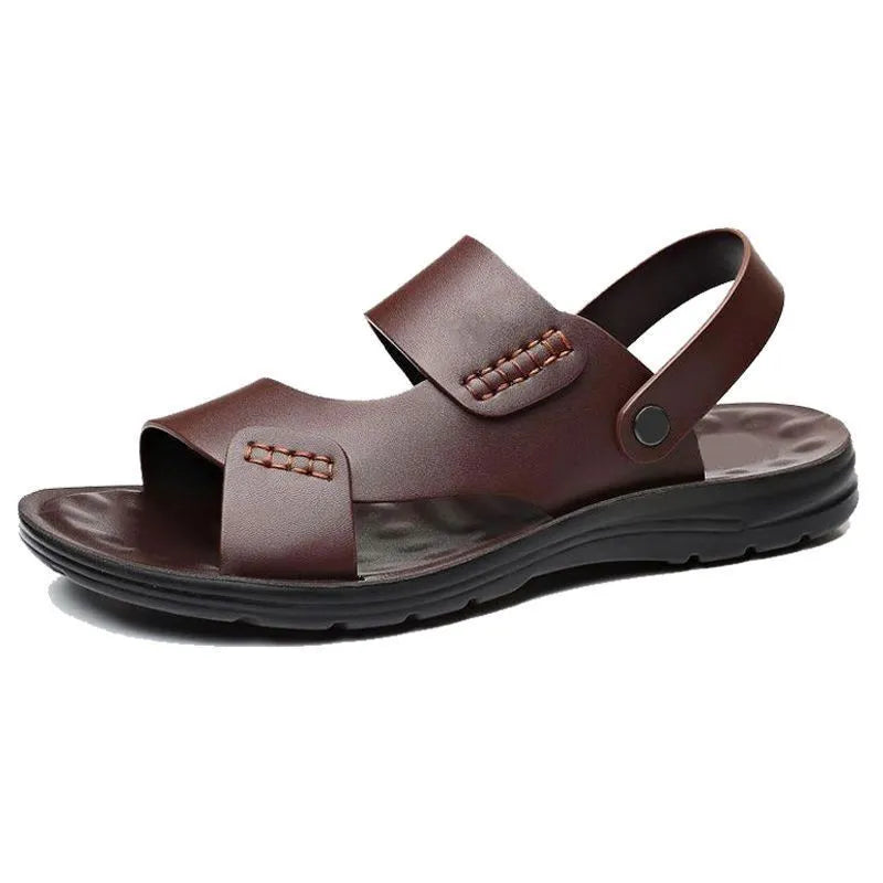 Waterproof men's beach sandals with plastic upper in black and brown, casual style for summer