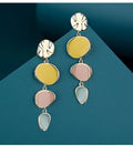 Morandi three-colour oil drip disc earrings with sterling silver needles on simple vintage wafer design