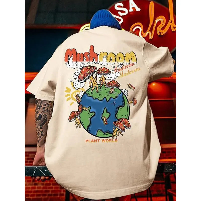 Printed men's street style short-sleeved sports t-shirt with digital pattern on polyester fabric