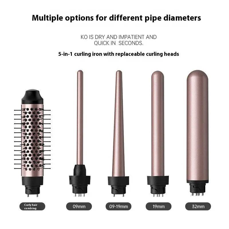 Automatic large wave hair curler in rose gold or black colour with power cord and three headbands.
