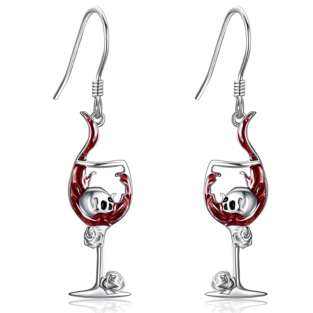 Halloween skull wine glass geometric zinc alloy electroplated earrings silver tone