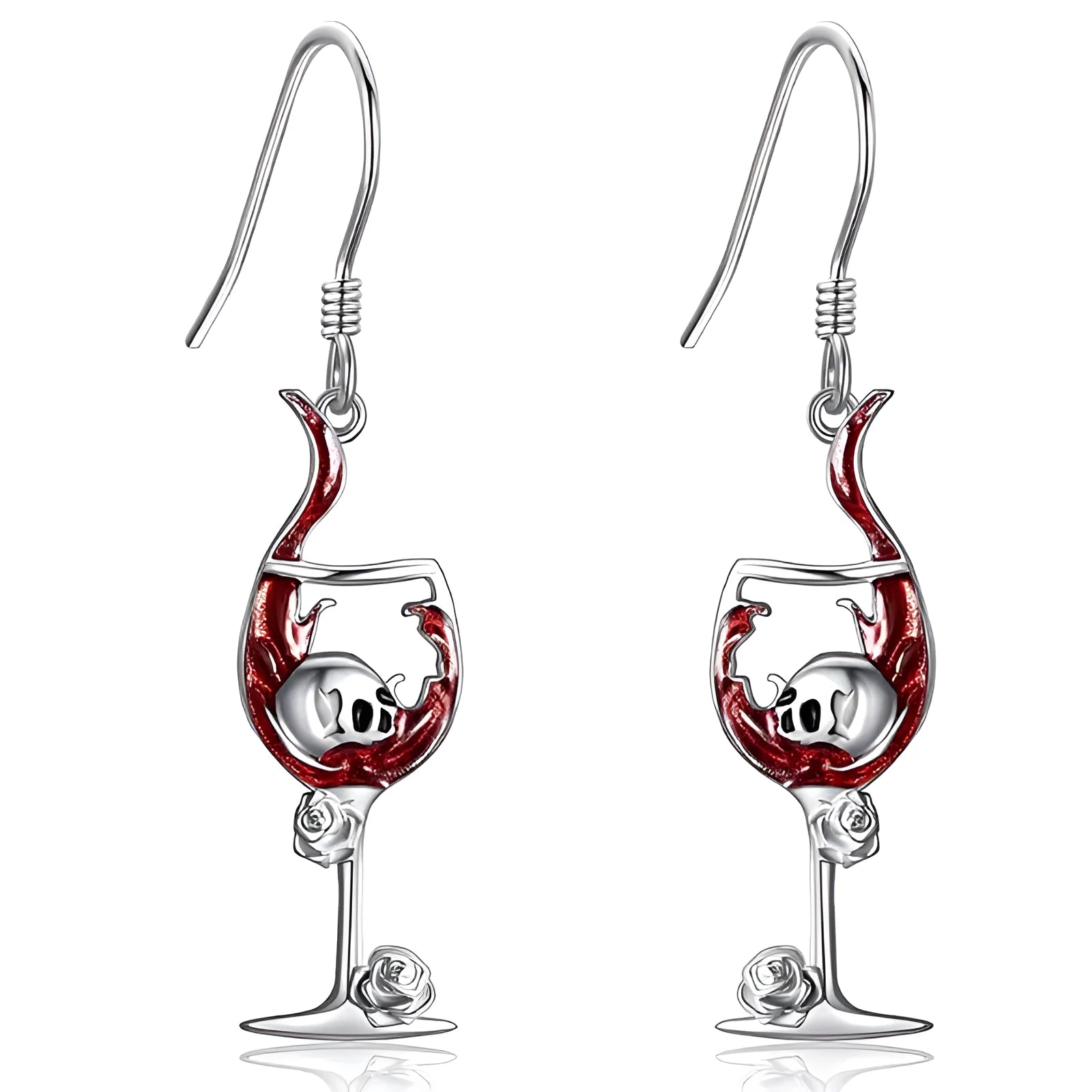 Halloween skull wine glass geometric zinc alloy electroplated earrings silver tone
