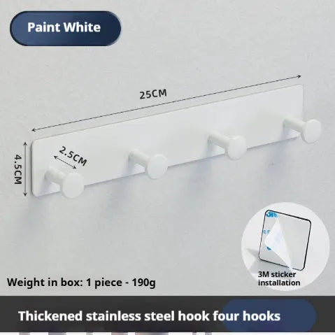 Iron traceless wall hook with self-adhesive tape for shower doors, in black and white.