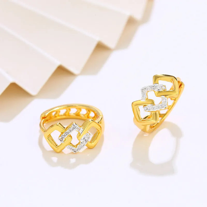 Geometric hollow out gold electroplated alloy earrings with ear clip fitting