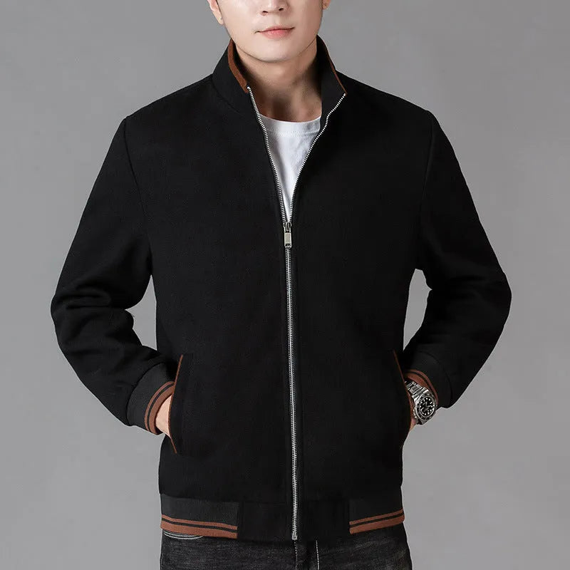Men's grey polyester fleece sports jacket with long sleeves and a pocket, shown on a hanger.