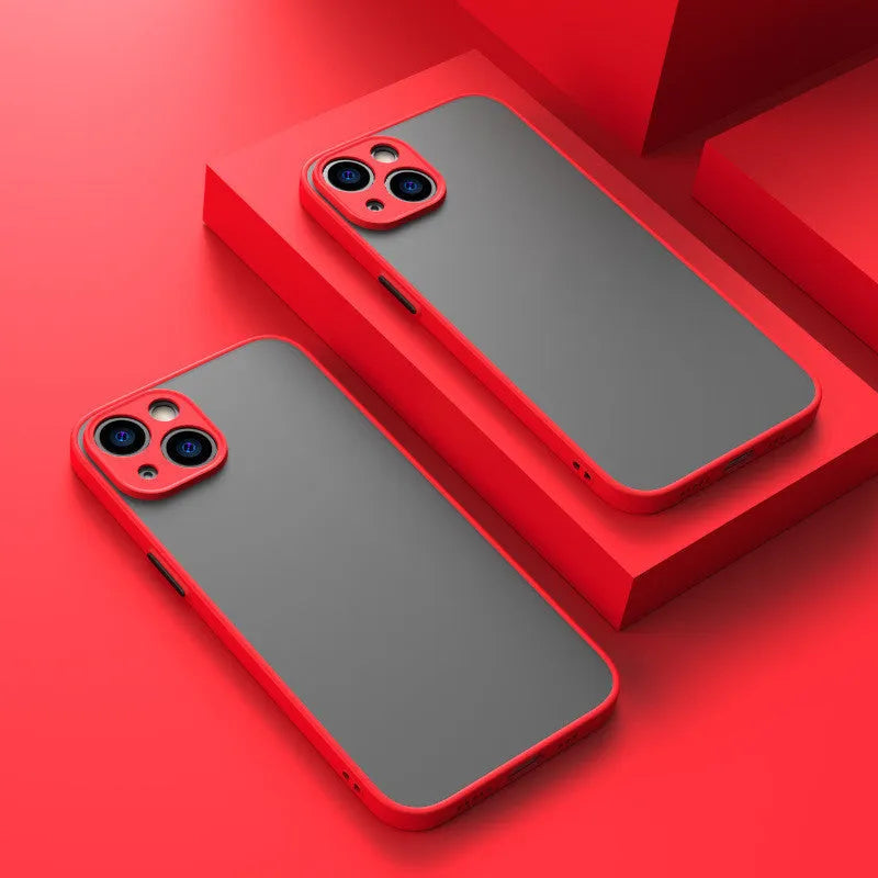 Frosted hard iPhone protective case showing full lens cover and fine holes for skin-sensing.