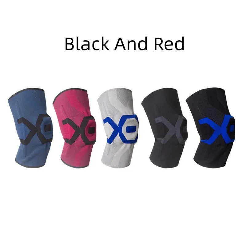 Men's black and grey silicone knee pads for running and cycling protection shown from the side.