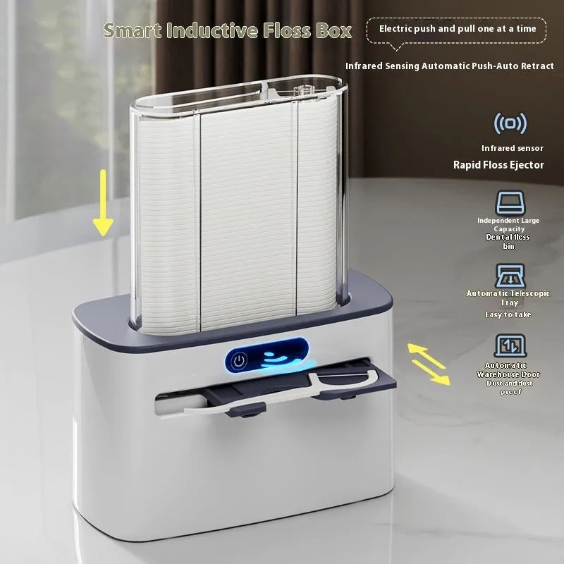 Intelligent induction automatic pop-up rechargeable dental floss box in plastic dark gray finish with floss spool