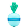 Blue rubber dog toy ball with treat-dispensing holes for medium to large breeds